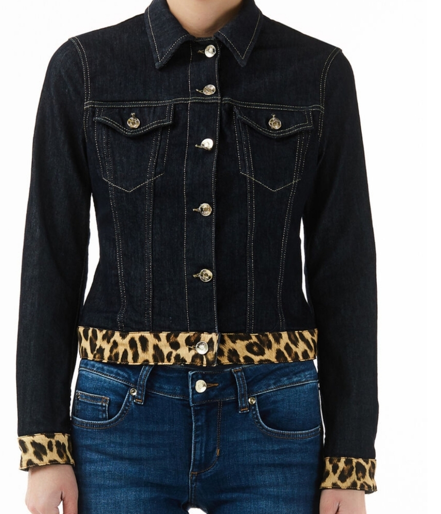 Liu Jo Demin Jacket with leopard print trim size L women's Jeans